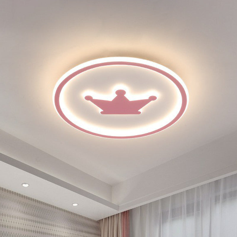 Crown Bedroom Flush Ceiling Light Acrylic Contemporary LED Flush Mount Lighting with Halo Ring Pink Clearhalo 'Ceiling Lights' 'Close To Ceiling Lights' 'Close to ceiling' 'Flush mount' Lighting' 2217588