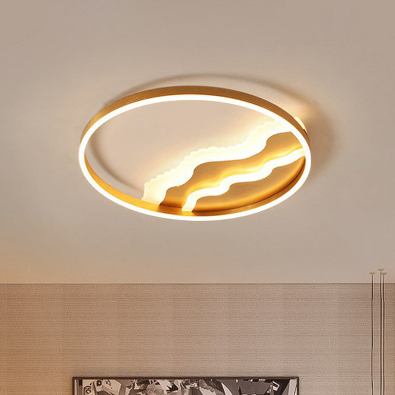 Wavy Flush Light Modern Style Acrylic Bedroom LED Flush Ceiling Light Fixture in Gold Gold Warm Clearhalo 'Ceiling Lights' 'Close To Ceiling Lights' 'Close to ceiling' 'Flush mount' Lighting' 2217597