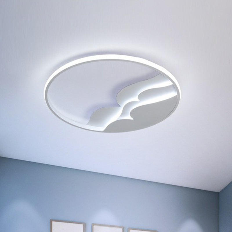 Wave Metal LED Flush Mount Modern Style White Flushmount Ceiling Light with Halo Ring for Bedroom White White Clearhalo 'Ceiling Lights' 'Close To Ceiling Lights' 'Close to ceiling' 'Flush mount' Lighting' 2217609