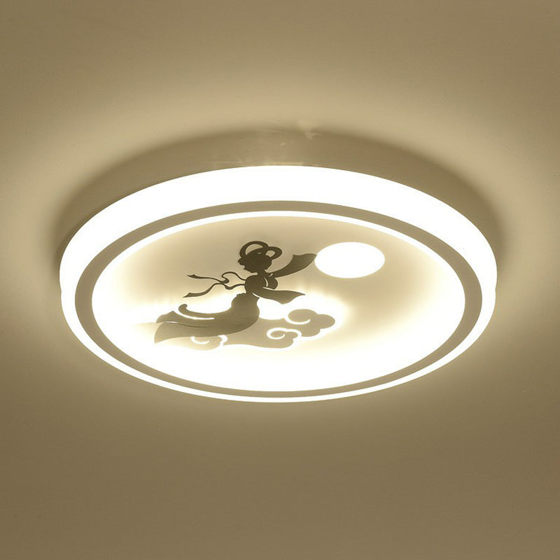 Circular Bedroom Flush Ceiling Light Metal Nordic Style LED Flush Mount Lighting Fixture in White White Portrait Clearhalo 'Ceiling Lights' 'Close To Ceiling Lights' 'Close to ceiling' 'Flush mount' Lighting' 2217630