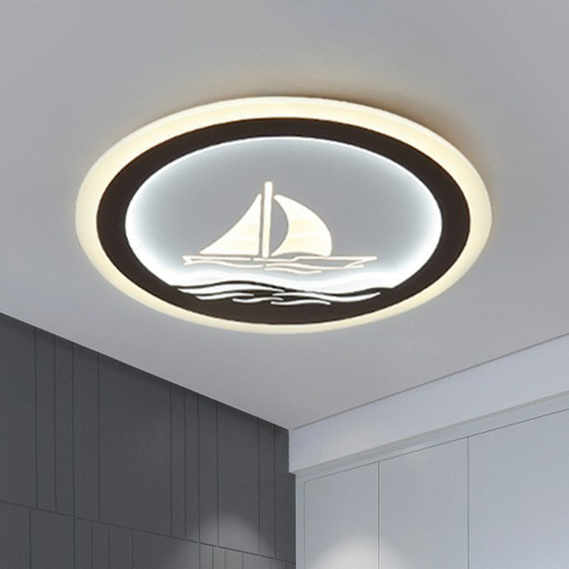 Circle Flush Light Modern Style Metallic Bedroom LED Flush Ceiling Light Fixture in White White Boat Clearhalo 'Ceiling Lights' 'Close To Ceiling Lights' 'Close to ceiling' 'Flush mount' Lighting' 2217640