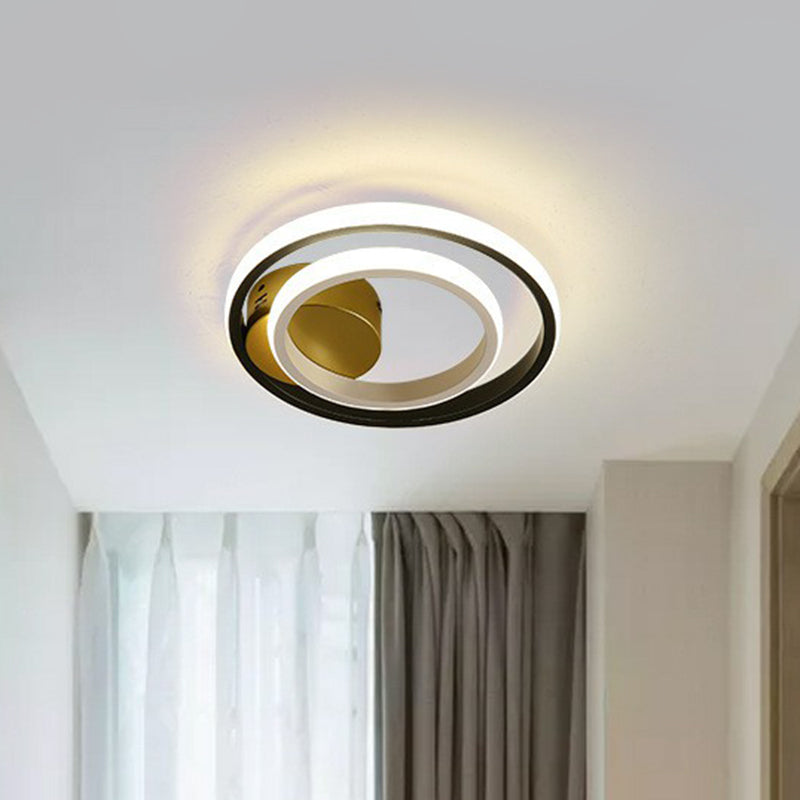 Geometric Corridor Flush Light Aluminum Modern Style LED Flush Ceiling Light Fixture in Black and White Black-White Round Clearhalo 'Ceiling Lights' 'Close To Ceiling Lights' 'Close to ceiling' 'Flush mount' Lighting' 2217698
