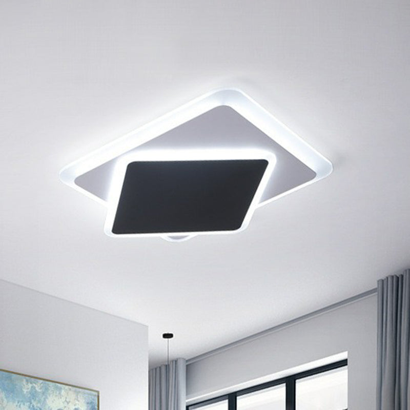 Metallic Squared Flush Ceiling Light Contemporary Black LED Flush Mount Lighting Fixture Black White Clearhalo 'Ceiling Lights' 'Close To Ceiling Lights' 'Close to ceiling' 'Flush mount' Lighting' 2217720