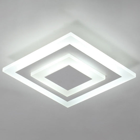 Geometric Corridor Flush Light Acrylic Modern Style LED Flush Ceiling Light Fixture White White Square Plate Clearhalo 'Ceiling Lights' 'Close To Ceiling Lights' 'Close to ceiling' 'Flush mount' Lighting' 2217728