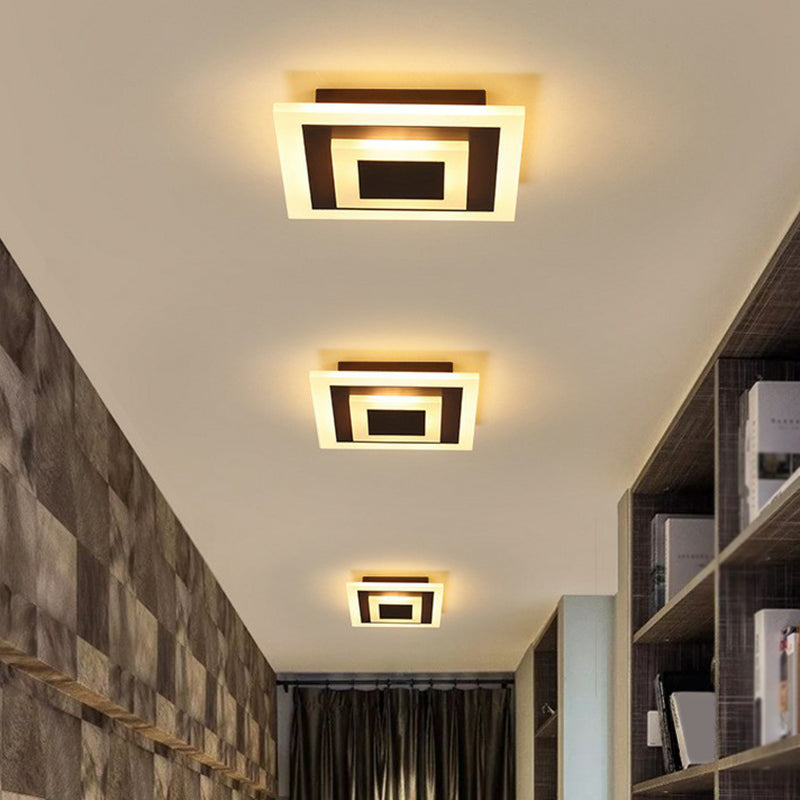 Geometric Corridor Flush Light Acrylic Modern Style LED Flush Ceiling Light Fixture Coffee Square Plate Clearhalo 'Ceiling Lights' 'Close To Ceiling Lights' 'Close to ceiling' 'Flush mount' Lighting' 2217729