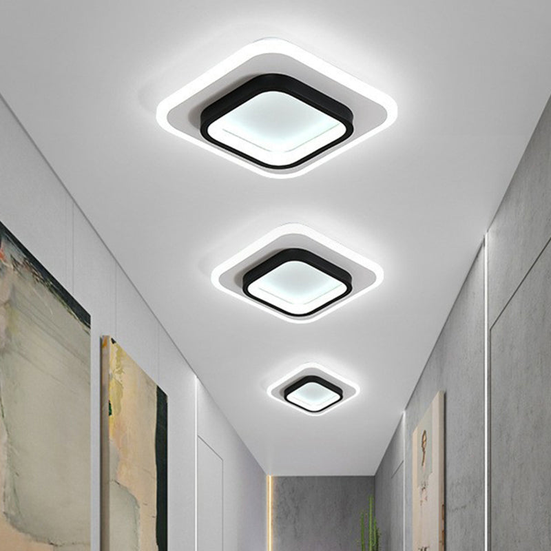 Geometric Corridor Flush Light Acrylic Modern Style LED Flush Ceiling Light Fixture Black Square Plate Clearhalo 'Ceiling Lights' 'Close To Ceiling Lights' 'Close to ceiling' 'Flush mount' Lighting' 2217731