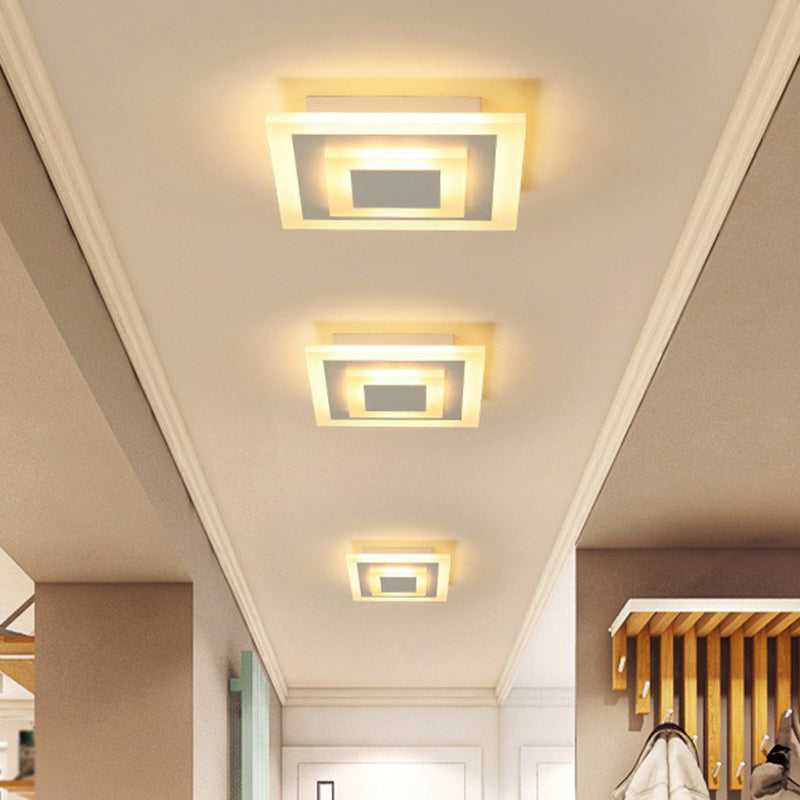 Geometric Corridor Flush Light Acrylic Modern Style LED Flush Ceiling Light Fixture White Warm Square Plate Clearhalo 'Ceiling Lights' 'Close To Ceiling Lights' 'Close to ceiling' 'Flush mount' Lighting' 2217733