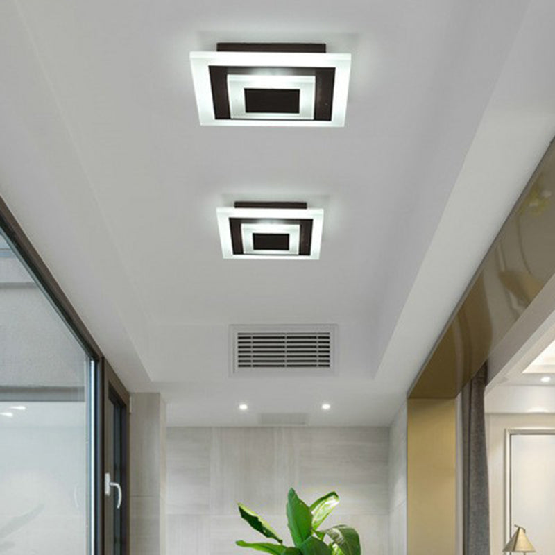 Geometric Corridor Flush Light Acrylic Modern Style LED Flush Ceiling Light Fixture Coffee White Square Plate Clearhalo 'Ceiling Lights' 'Close To Ceiling Lights' 'Close to ceiling' 'Flush mount' Lighting' 2217736