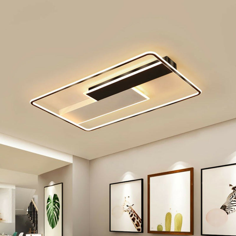 Aluminum Rectangular Flush Light Modern Style Black LED Flush Ceiling Light Fixture Black 24.5" Clearhalo 'Ceiling Lights' 'Close To Ceiling Lights' 'Close to ceiling' 'Flush mount' Lighting' 2217824