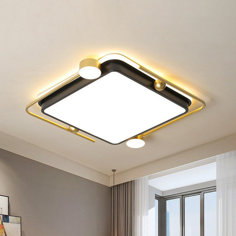 Geometric Flush Ceiling Light Contemporary Metal Bedroom LED Flush Mount Lighting Fixture in Gold-Black Gold-Black Square Clearhalo 'Ceiling Lights' 'Close To Ceiling Lights' 'Close to ceiling' 'Flush mount' Lighting' 2217843