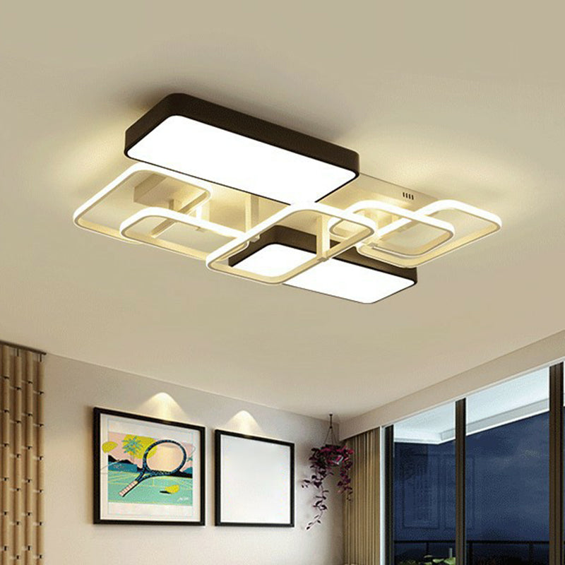 Splicing Flush Mount Lighting Minimalist Metallic Black and White LED Flush Mount Fixture Black-White 27.5" Clearhalo 'Ceiling Lights' 'Close To Ceiling Lights' 'Close to ceiling' 'Flush mount' Lighting' 2217921