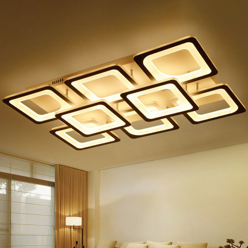 Nordic Rectangular Semi Flush Light Acrylic Living Room LED Flush Mount Lighting Fixture in White Clearhalo 'Ceiling Lights' 'Close To Ceiling Lights' 'Close to ceiling' 'Semi-flushmount' Lighting' 2217937