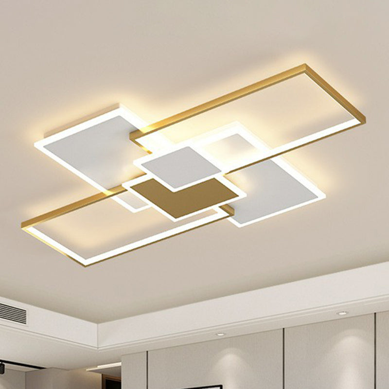 Splicing Rectangle LED Flush Mount Light Simplicity Acrylic Living Room Flush Mount Ceiling Light Gold 27.5" Clearhalo 'Ceiling Lights' 'Close To Ceiling Lights' 'Close to ceiling' 'Flush mount' Lighting' 2217942