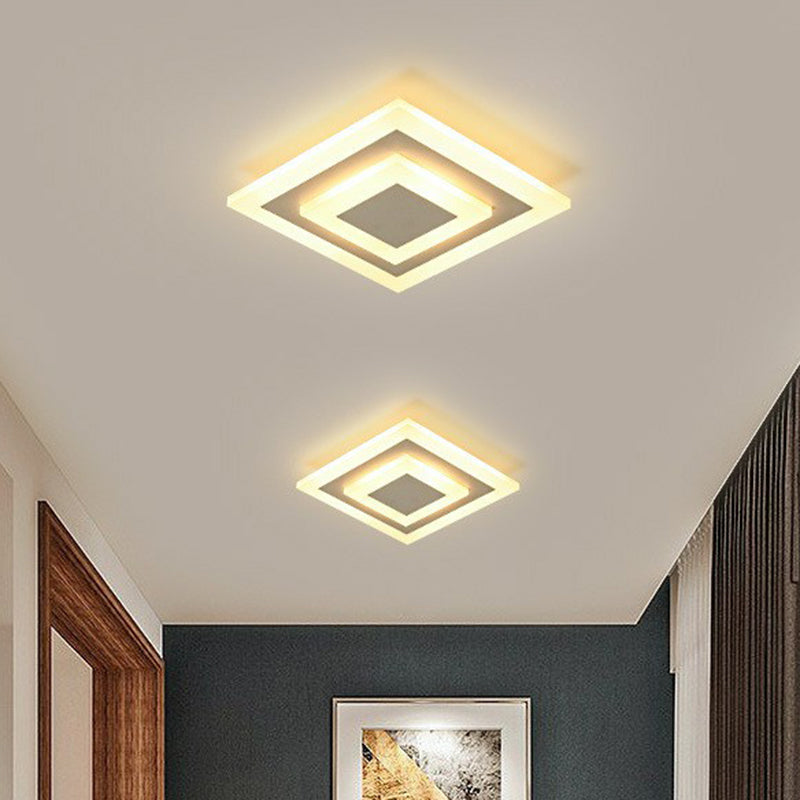 Geometric Corridor Flush Ceiling Light Acrylic Contemporary LED Flush Mount Lighting Fixture White Square Plate Clearhalo 'Ceiling Lights' 'Close To Ceiling Lights' 'Close to ceiling' 'Flush mount' Lighting' 2218013