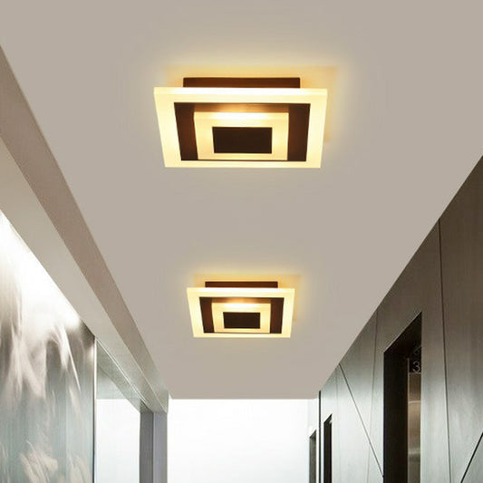 Geometric Corridor Flush Ceiling Light Acrylic Contemporary LED Flush Mount Lighting Fixture Coffee Square Plate Clearhalo 'Ceiling Lights' 'Close To Ceiling Lights' 'Close to ceiling' 'Flush mount' Lighting' 2218014