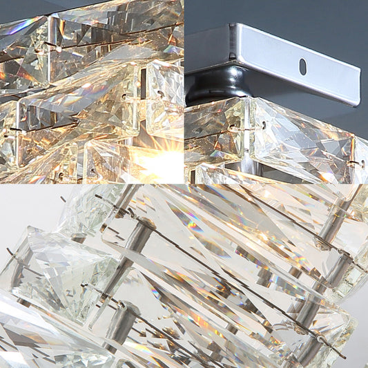 Chrome Step Shape Semi Flush Light Contemporary 1 Light Crystal Ceiling Light Fixture Clearhalo 'Ceiling Lights' 'Close To Ceiling Lights' 'Close to ceiling' 'Semi-flushmount' Lighting' 221804