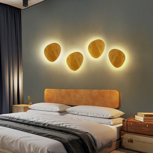 Contemporary Geometrical LED Wall Lighting Wood Living Room Sconce Light Fixture in Beige Wood Oval Clearhalo 'Modern wall lights' 'Modern' 'Wall Lamps & Sconces' 'Wall Lights' Lighting' 2218081
