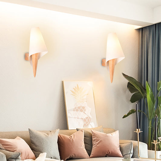 Ice Cream Cone Wall Mounted Light Simplicity Wood Single-Bulb Bedside Wall Light Fixture with White Glass Shade Clearhalo 'Modern wall lights' 'Modern' 'Wall Lamps & Sconces' 'Wall Lights' Lighting' 2218090