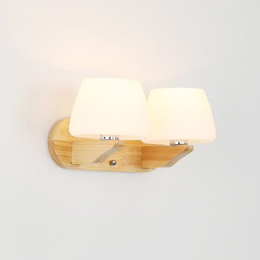 White Glass Bud Wall Sconce Lamp Nordic Style Wall Lighting Fixture with Wooden Backplate Clearhalo 'Modern wall lights' 'Modern' 'Wall Lamps & Sconces' 'Wall Lights' Lighting' 2218096