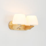White Glass Bud Wall Sconce Lamp Nordic Style Wall Lighting Fixture with Wooden Backplate Clearhalo 'Modern wall lights' 'Modern' 'Wall Lamps & Sconces' 'Wall Lights' Lighting' 2218096