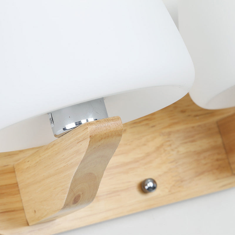White Glass Bud Wall Sconce Lamp Nordic Style Wall Lighting Fixture with Wooden Backplate Clearhalo 'Modern wall lights' 'Modern' 'Wall Lamps & Sconces' 'Wall Lights' Lighting' 2218097