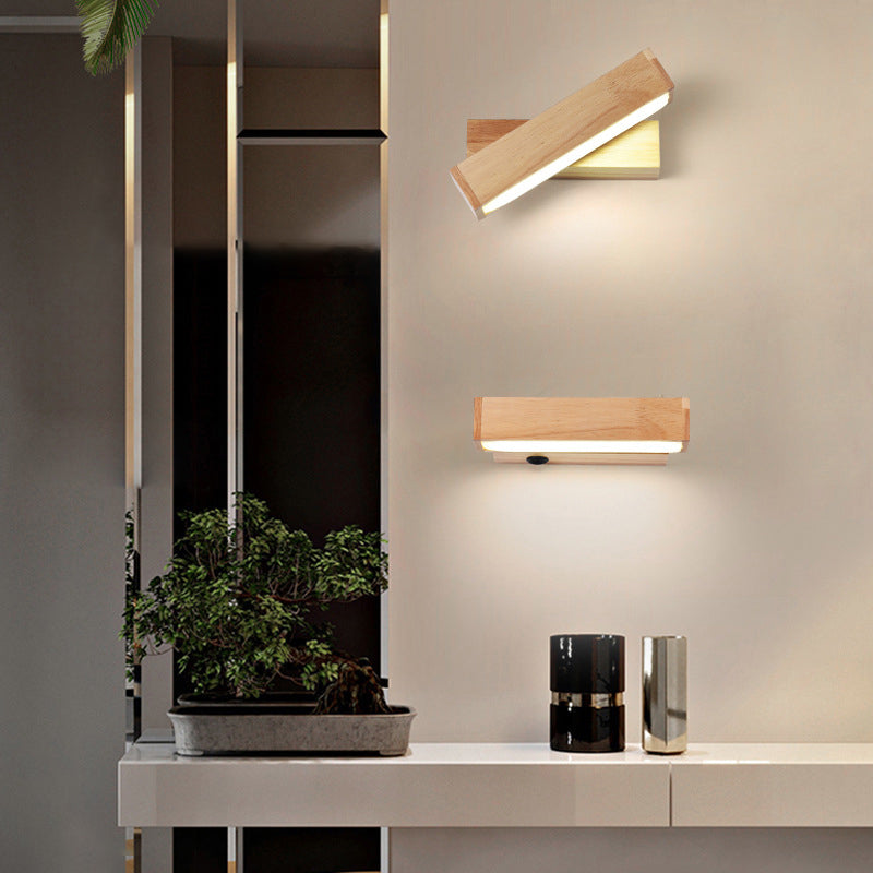 Wood Rectangle Wall Lighting Contemporary Single-Bulb Sconce Light with Acrylic Shade for Corridor Wood Warm Clearhalo 'Modern wall lights' 'Modern' 'Wall Lamps & Sconces' 'Wall Lights' Lighting' 2218116
