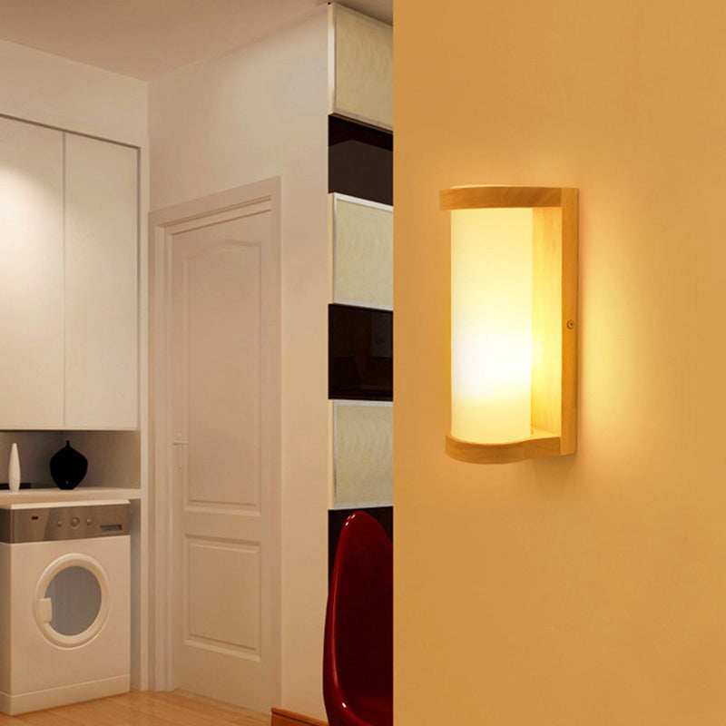 Japanese Cylinder Wall Sconce Lamp White Glass Single Bedside Wall Lighting Fixture White Clearhalo 'Modern wall lights' 'Modern' 'Wall Lamps & Sconces' 'Wall Lights' Lighting' 2218127