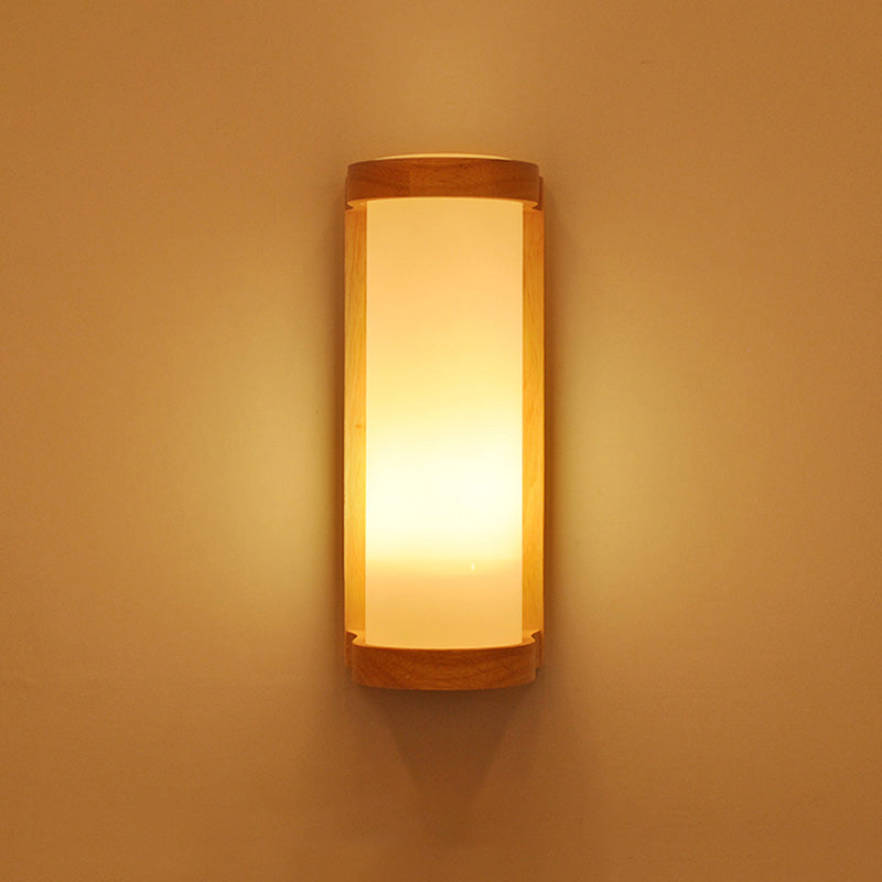 Japanese Cylinder Wall Sconce Lamp White Glass Single Bedside Wall Lighting Fixture Clearhalo 'Modern wall lights' 'Modern' 'Wall Lamps & Sconces' 'Wall Lights' Lighting' 2218128