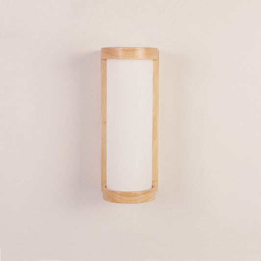 Japanese Cylinder Wall Sconce Lamp White Glass Single Bedside Wall Lighting Fixture Clearhalo 'Modern wall lights' 'Modern' 'Wall Lamps & Sconces' 'Wall Lights' Lighting' 2218129