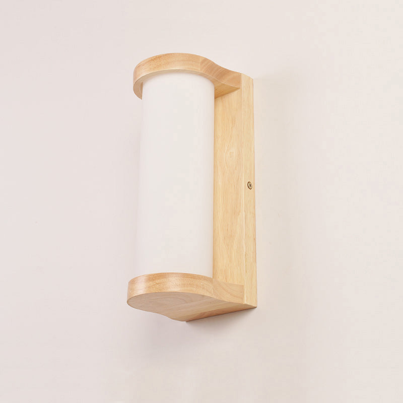 Japanese Cylinder Wall Sconce Lamp White Glass Single Bedside Wall Lighting Fixture Clearhalo 'Modern wall lights' 'Modern' 'Wall Lamps & Sconces' 'Wall Lights' Lighting' 2218130