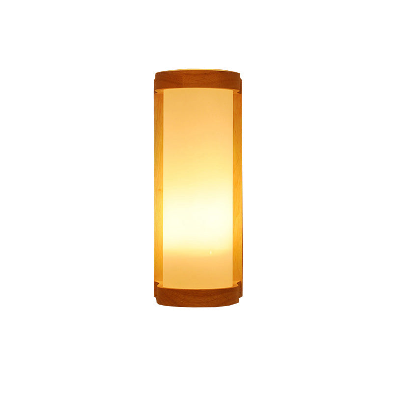 Japanese Cylinder Wall Sconce Lamp White Glass Single Bedside Wall Lighting Fixture Clearhalo 'Modern wall lights' 'Modern' 'Wall Lamps & Sconces' 'Wall Lights' Lighting' 2218131