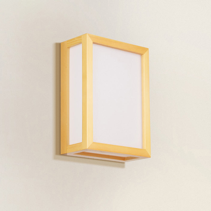 Rectangular Wall Sconce Light Minimalist White Glass 2 Heads Corridor Wall Mount Light with Wooden Frame Clearhalo 'Modern wall lights' 'Modern' 'Wall Lamps & Sconces' 'Wall Lights' Lighting' 2218132
