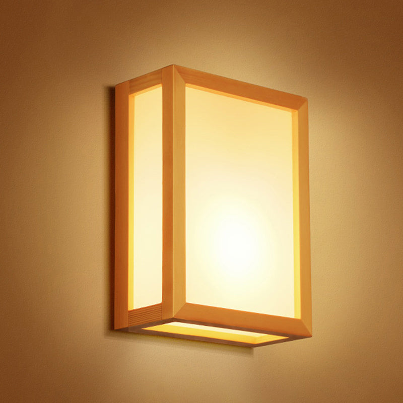 Rectangular Wall Sconce Light Minimalist White Glass 2 Heads Corridor Wall Mount Light with Wooden Frame White Clearhalo 'Modern wall lights' 'Modern' 'Wall Lamps & Sconces' 'Wall Lights' Lighting' 2218133