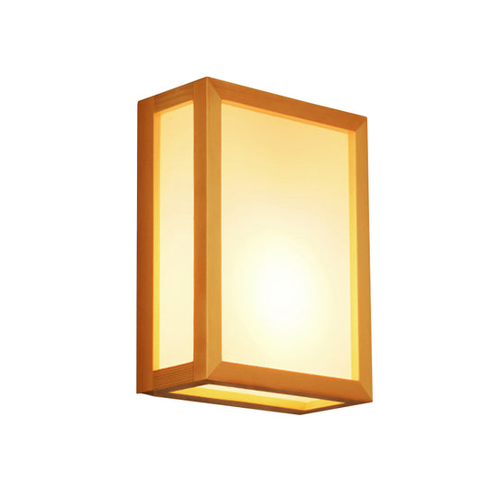 Rectangular Wall Sconce Light Minimalist White Glass 2 Heads Corridor Wall Mount Light with Wooden Frame Clearhalo 'Modern wall lights' 'Modern' 'Wall Lamps & Sconces' 'Wall Lights' Lighting' 2218136