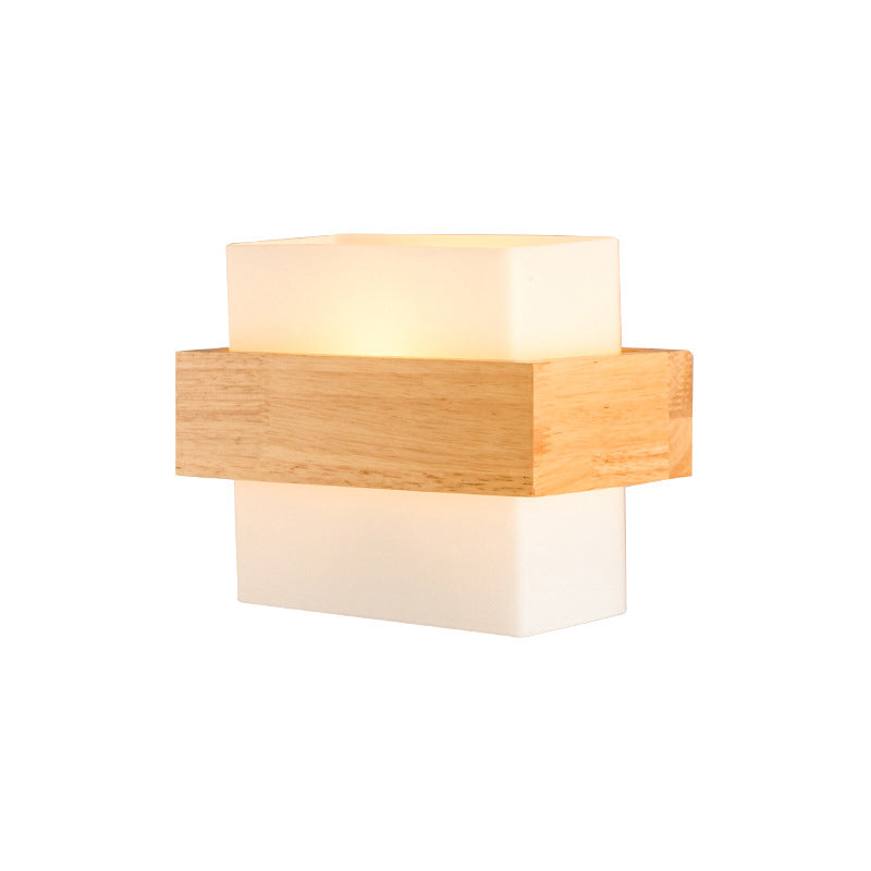 White Glass Rectangle Sconce Lighting Modern Single-Bulb Wall Light Fixture with Wooden Decor Clearhalo 'Modern wall lights' 'Modern' 'Wall Lamps & Sconces' 'Wall Lights' Lighting' 2218141