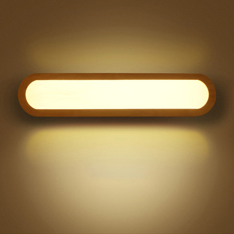 Elongated Oval Bedroom Vanity Light Acrylic Contemporary LED Sconce Light Fixture Wood 17" Clearhalo 'Modern wall lights' 'Modern' 'Wall Lamps & Sconces' 'Wall Lights' Lighting' 2218145
