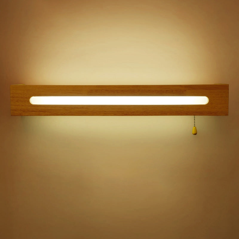 Simplicity Rectangular LED Wall Mounted Light Wood Bedside Wall Sconce Lighting with Pull Chain Wood 21.5" Clearhalo 'Modern wall lights' 'Modern' 'Wall Lamps & Sconces' 'Wall Lights' Lighting' 2218154