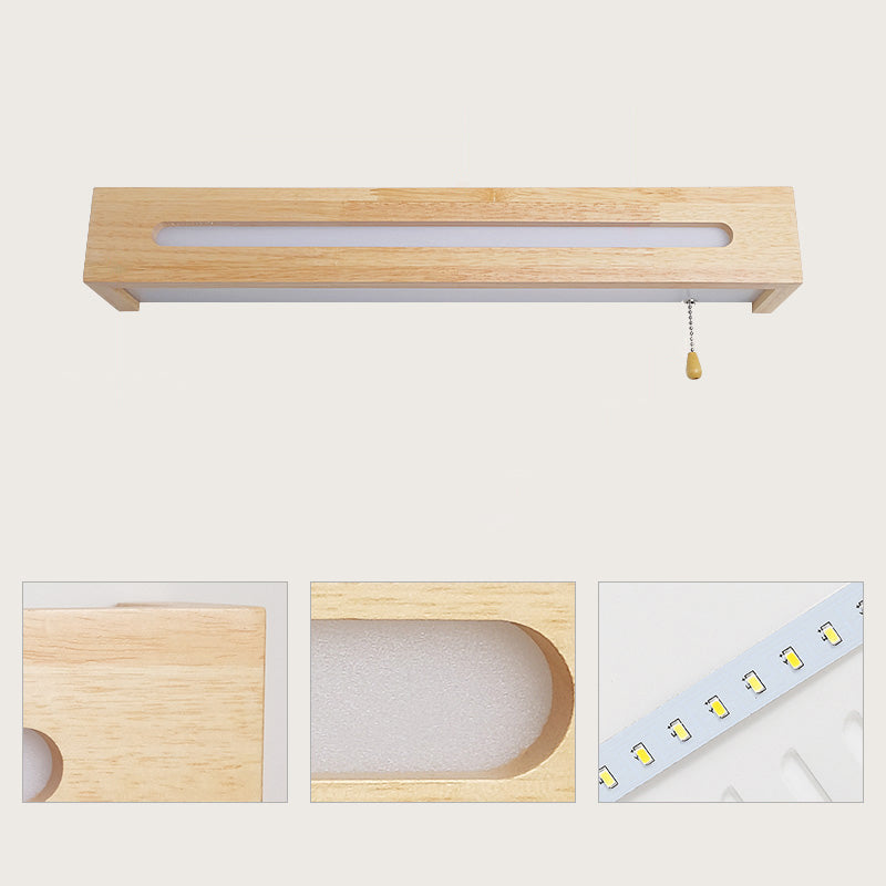 Simplicity Rectangular LED Wall Mounted Light Wood Bedside Wall Sconce Lighting with Pull Chain Clearhalo 'Modern wall lights' 'Modern' 'Wall Lamps & Sconces' 'Wall Lights' Lighting' 2218157