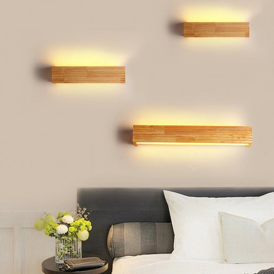 Wood Rectangle Wall Sconce Light Minimalist LED Vanity Light with Acrylic Shade for Bathroom Wood Clearhalo 'Modern wall lights' 'Modern' 'Wall Lamps & Sconces' 'Wall Lights' Lighting' 2218165