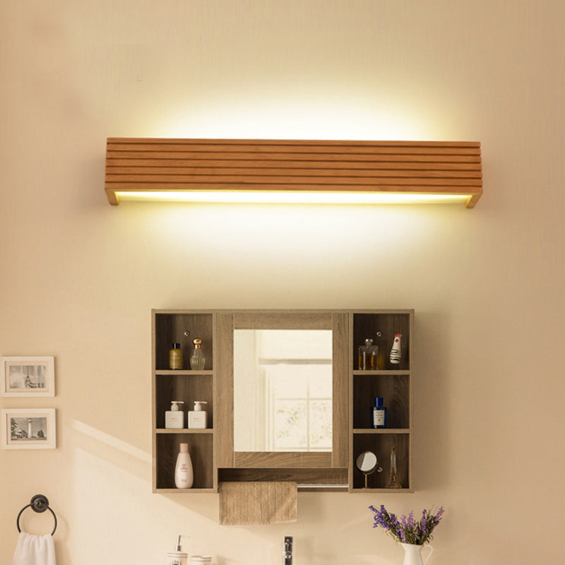Wood Rectangle Wall Sconce Light Minimalist LED Vanity Light with Acrylic Shade for Bathroom Clearhalo 'Modern wall lights' 'Modern' 'Wall Lamps & Sconces' 'Wall Lights' Lighting' 2218167