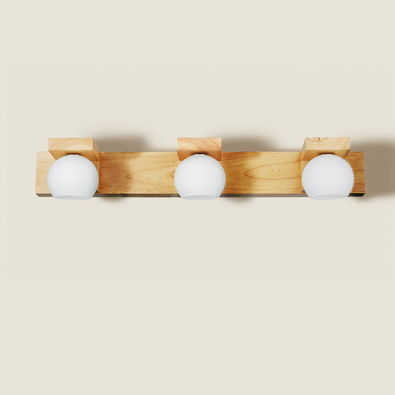 Simplicity Globe Wall Sconce Light White Glass Bathroom LED Vanity Lighting with Wooden Backplate 3.0 White Clearhalo 'Modern wall lights' 'Modern' 'Wall Lamps & Sconces' 'Wall Lights' Lighting' 2218176