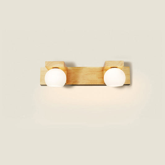 Simplicity Globe Wall Sconce Light White Glass Bathroom LED Vanity Lighting with Wooden Backplate 2.0 White Clearhalo 'Modern wall lights' 'Modern' 'Wall Lamps & Sconces' 'Wall Lights' Lighting' 2218177
