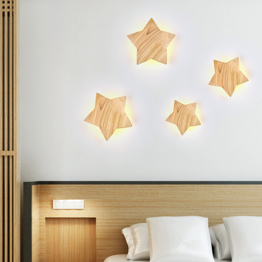 Star Shaped LED Wall Lighting Ideas Contemporary Wood Living Room Sconce Light Fixture Clearhalo 'Modern wall lights' 'Modern' 'Wall Lamps & Sconces' 'Wall Lights' Lighting' 2218182