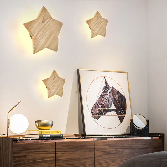Star Shaped LED Wall Lighting Ideas Contemporary Wood Living Room Sconce Light Fixture Wood Clearhalo 'Modern wall lights' 'Modern' 'Wall Lamps & Sconces' 'Wall Lights' Lighting' 2218183