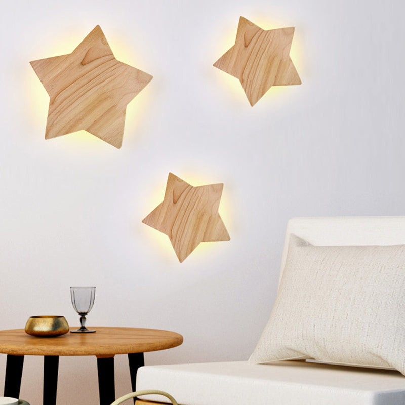 Star Shaped LED Wall Lighting Ideas Contemporary Wood Living Room Sconce Light Fixture Clearhalo 'Modern wall lights' 'Modern' 'Wall Lamps & Sconces' 'Wall Lights' Lighting' 2218184