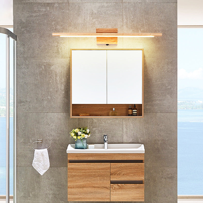 Stick Shaped Bathroom LED Vanity Sconce Wood Nordic Wall Lighting Fixture in Beige Clearhalo 'Modern wall lights' 'Modern' 'Vanity Lights' 'Wall Lights' Lighting' 2218196