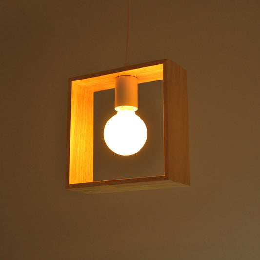 Contemporary Geometric Frame Pendant Light Wood Single-Bulb Suspension Light Fixture Clearhalo 'Ceiling Lights' 'Modern Pendants' 'Modern' 'Pendant Lights' 'Pendants' Lighting' 2218218