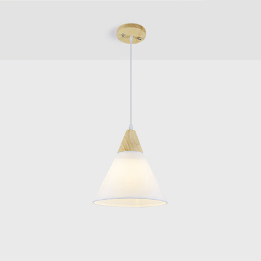 Tapered Suspension Light Simplicity Fabric 1-Light Dining Room Pendant Light Fixture with Wooden Top in White Clearhalo 'Ceiling Lights' 'Glass shade' 'Glass' 'Modern Pendants' 'Modern' 'Pendant Lights' 'Pendants' Lighting' 2218225