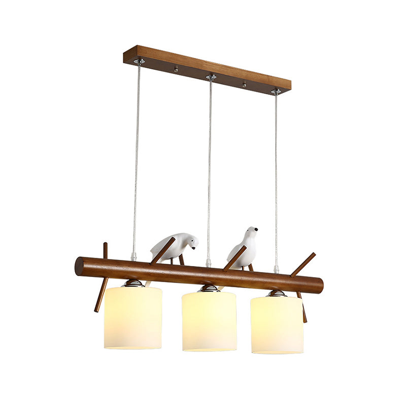 Cylinder Restaurant LED Pendant Light White Glass Simplicity Hanging Island Light with Resin Bird Clearhalo 'Ceiling Lights' 'Island Lights' Lighting' 2218235