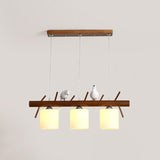 Cylinder Restaurant LED Pendant Light White Glass Simplicity Hanging Island Light with Resin Bird Clearhalo 'Ceiling Lights' 'Island Lights' Lighting' 2218236